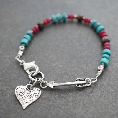 Heart & Arrow Bracelet with turquoise and ruby (3) Heart & Arrow Bracelet