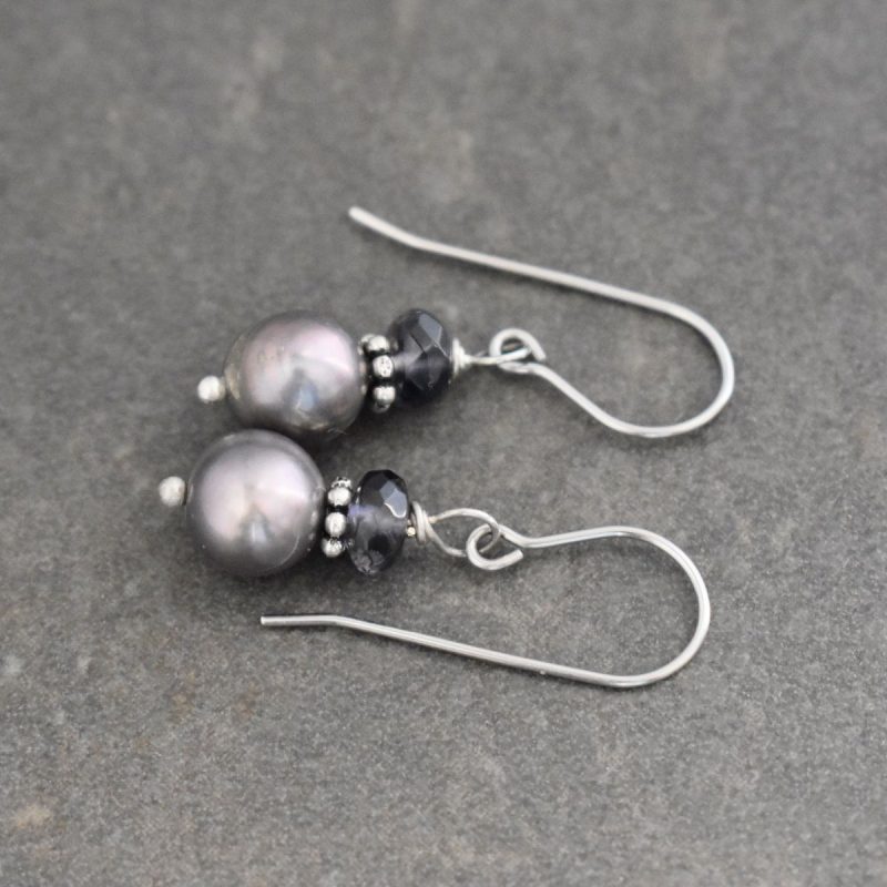 iolite and gray pearl earrings iolite and gray pearl earrings