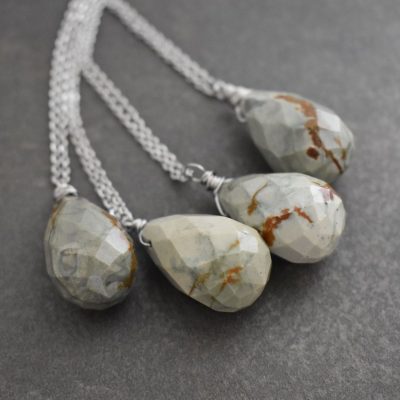Picture Jasper Drop Necklace Gray and brown jasper stone drop pendants