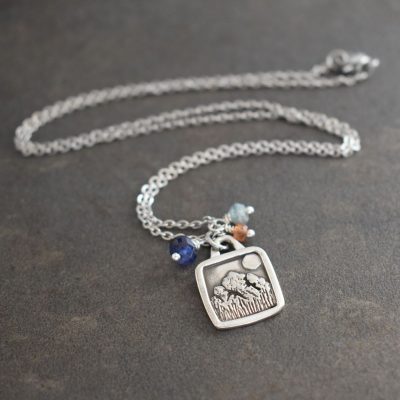 Silver Mountain Pendant with sapphires, aquamarine Silver Mountain Pendant with sapphires, aquamarine