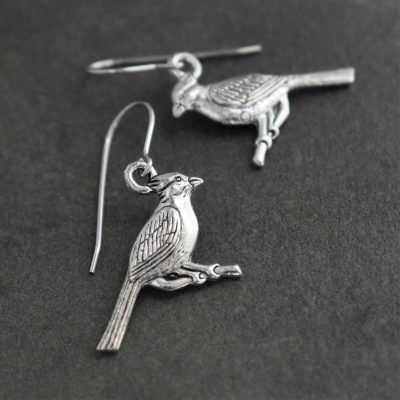 Silver Red Cardinal earrings Silver Red Cardinal earrings