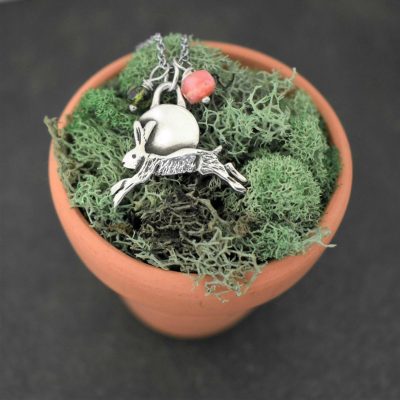 silver jumping hare and moon necklace silver jumping hare and moon necklace